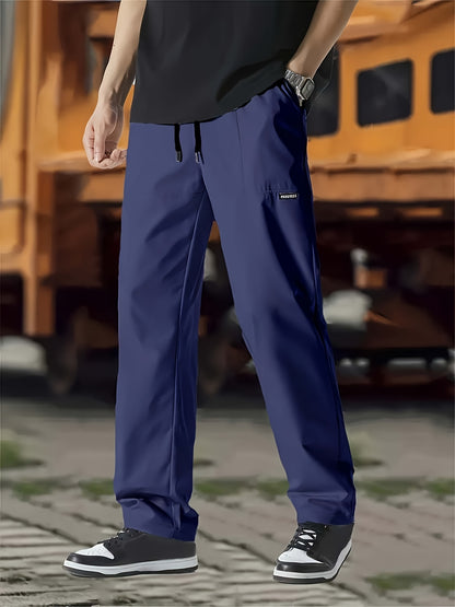 Men's Athletic Jogger Pants with Elastic Drawstring Waist & Zip-Free Design - All-Season Gym,, Running, Hip-Hop Training Pants with Pockets - White Casual Sportswear (Machine Washable)