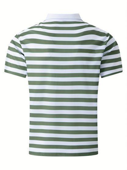 Men'S Short-Sleeve Polo Shirt with Print Stripes for Casual Summer Wear.