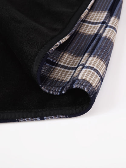 Men's Fleece-Lined Hoodie - Casual & Sporty, Plaid Pullover with Button Detail, Long Sleeve, Loose Fit for Fall/Winter