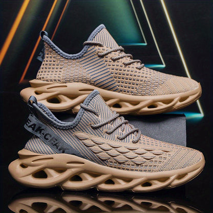 Men'S Fashion Sneakers, Casual Athletic Shoes with Striped Pattern, Round Toe, Lace-Up Closure, Fabric Upper, MD Sole, All-Season Sports Footwear
