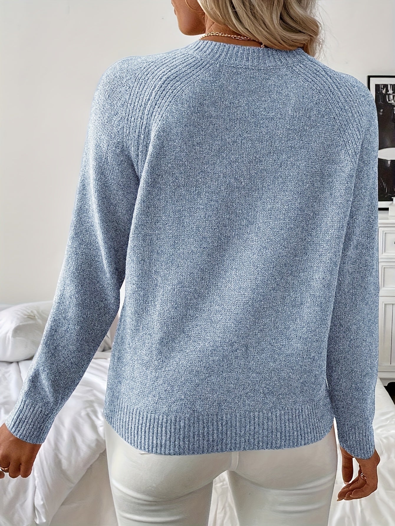 [Elegant Sweater] Women's Elegant Solid Color Long Sleeve Sweater | Round Neck, Machine Washable, Soft Fabric, Button Detailing | Spring Summer Fall Essential, Versatile Casual to Formal Wear