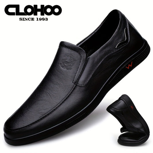 CLOHOO Men's Slip-On Casual Shoes - Genuine Leather Upper, Rubber Sole with PU Cushioned Insole, All-Season Comfort for Business & Vacation, Brown/Black, Casual Footwear | Classic Slipon | Rubber Sole Footwear