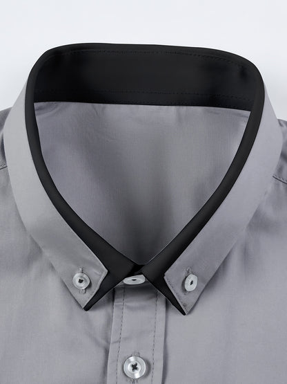 Men's Contrast Collar Design Lapel Collar Design Dress Shirts, Long Sleeve Casual Button Up Shirt For Formal Occasions
