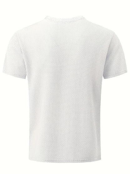 Men's Solid Color Waffle Knit T-Shirt - Breathable Stretch Fabric, Moisture-Wicking Round Neck Short Sleeve Tee for Summer Outdoor Sports & Casual Wear