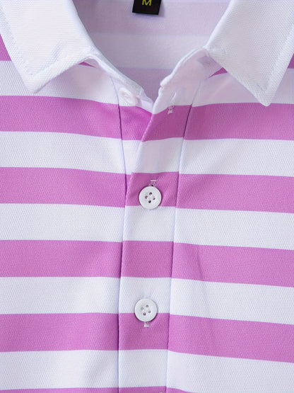 Men'S Short-Sleeve Polo Shirt with Print Stripes for Casual Summer Wear.