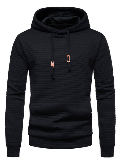 GEKM Men'S Bohemian Plaid Long Sleeve Hoodie - Cozy Jacquard Fabric Sweatshirt with Orange Accents, Casual Outdoor Jogging & Fitness Training Pullover, Regular Fit, Hooded Design, Comfortable Pullover