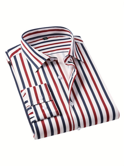 Classic Plaid Design Men's Formal Long Sleeve Shirt, Men's Button Up Shirt For Business Formal Occasions, Gift For Men