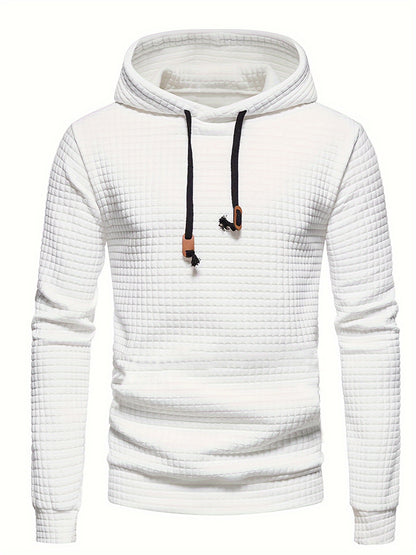 GEKM Men'S Bohemian Plaid Long Sleeve Hoodie - Cozy Jacquard Fabric Sweatshirt with Orange Accents, Casual Outdoor Jogging & Fitness Training Pullover, Regular Fit, Hooded Design, Comfortable Pullover