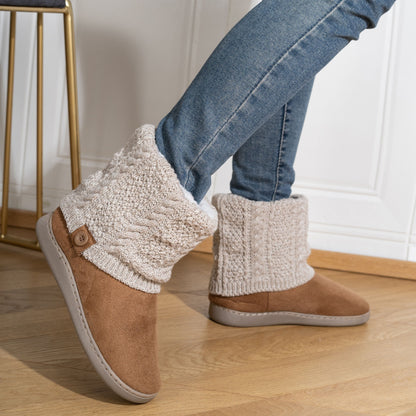 Women's Knitted Winter Boots - Thickened Warm Ankle Boots with Ribbed Texture, Soft Fabric Upper & TPR Sole, Hand Washable Casual Shoes for Fall/Spring (Black & Brown), Knit Boots, Seasonal Footwear, Cozy Footwear, Comfortable Lining, Comfort Se