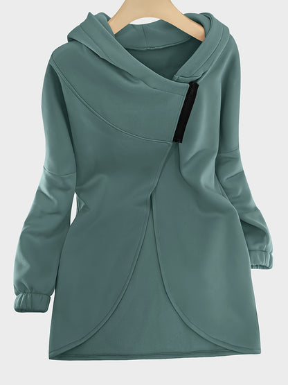 Women'S Casual Black Hooded Jacket with Front Pockets - Long Sleeve, Ripped Jeans & White Sneakers, Perfect for Spring/Fall, Autumn Fashion Jacket | Relaxed Fit Hoodie | Zippered Hoodie