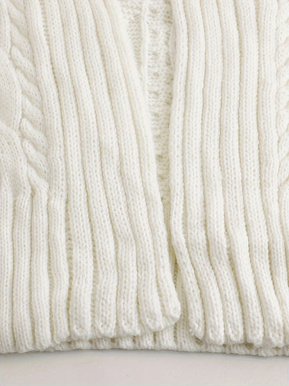 Cable Knit Drop Shoulder Cardigan, Casual Pockets Long Sleeve Cardigan For Fall & Winter, Women's Clothing
