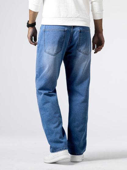 Men's Light Blue Relaxed Fit Jeans - Casual Straight-Leg Machine-Washable Denim Pants for Casual Attire, All-Season Comfort & Versatile Style