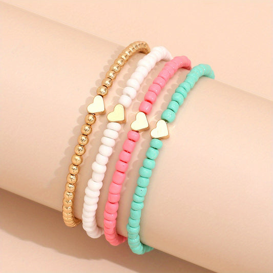 Boho 4-Piece Necklace & Bracelet Set with Polished finish