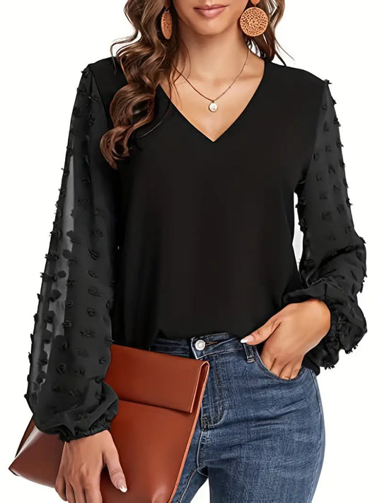 Solid Polyester Sweater Swiss Dot Sleeve