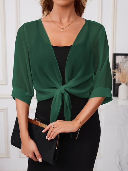 [Lightweight and Breathable] Elegant Shawl Wrap with Tie-Front Detail | Polyester | Lightweight and Breathable | Dress Accessory | Spring/Summer/Fall Events | Chic