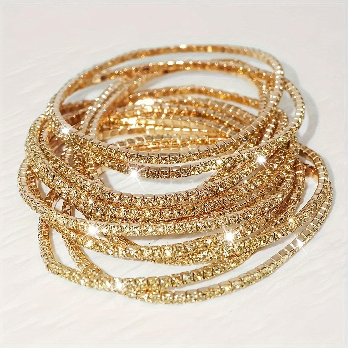 Modern 12-Piece Bracelet Set with Gold-tone