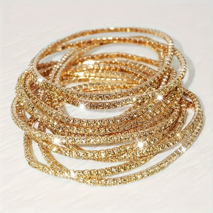 Modern 12-Piece Bracelet Set with Gold-tone