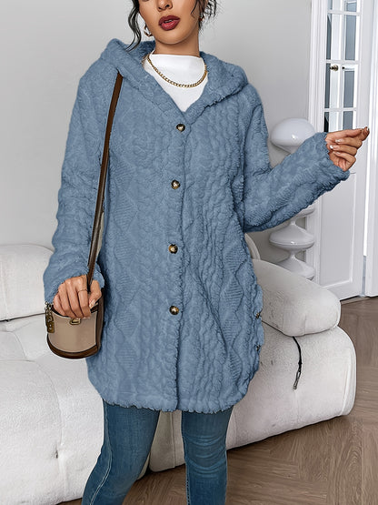 Autumn-Winter Warm Fashion Jacquard Plush Hooded Cardigan Coat