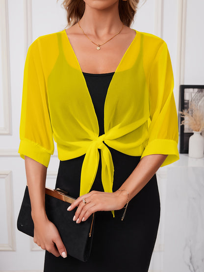 [Lightweight and Breathable] Elegant Shawl Wrap with Tie-Front Detail | Polyester | Lightweight and Breathable | Dress Accessory | Spring/Summer/Fall Events | Chic