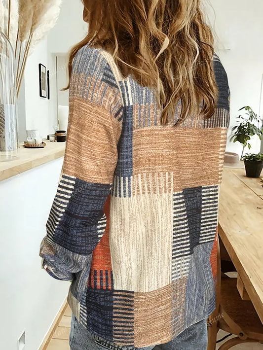 Striped Polyester Blouse Lapel