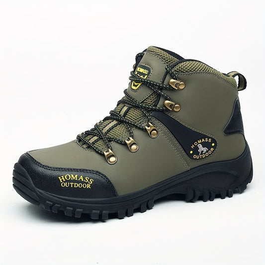 Men's Vintage-Style Outdoor Hiking Boots - Warm, Durable & Non-Slip with Elastic Ankle Support | PU Upper & Rubber Sole | Lace-Up Closure | Perfect for All Seasons Adventures, Hiking Accessories