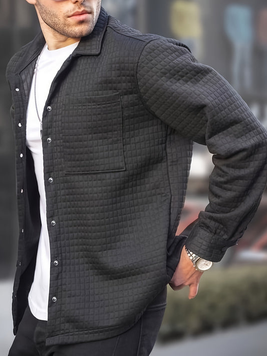 Men's Lapel Collar Large Pockets Shirt, Solid Color Trendy Loose Shirt Jacket For Spring Autumn