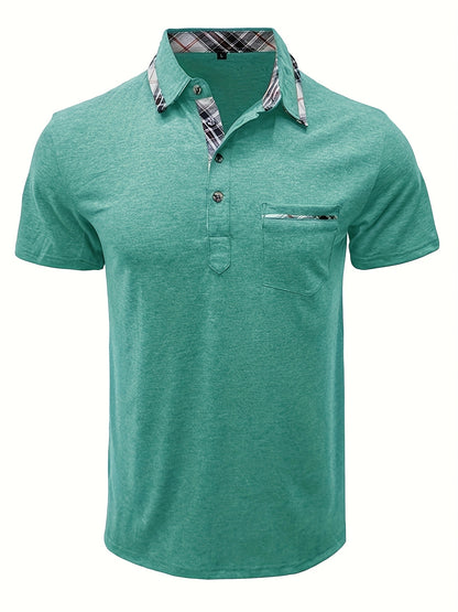 Men'S Plus Size Short Sleeve Polo Shirt with Plaid Collar and Button Details - Casual Summer Style, Regular Fit, Slight Stretch Fabric, Plus Size Shirts, PLUS SIZE