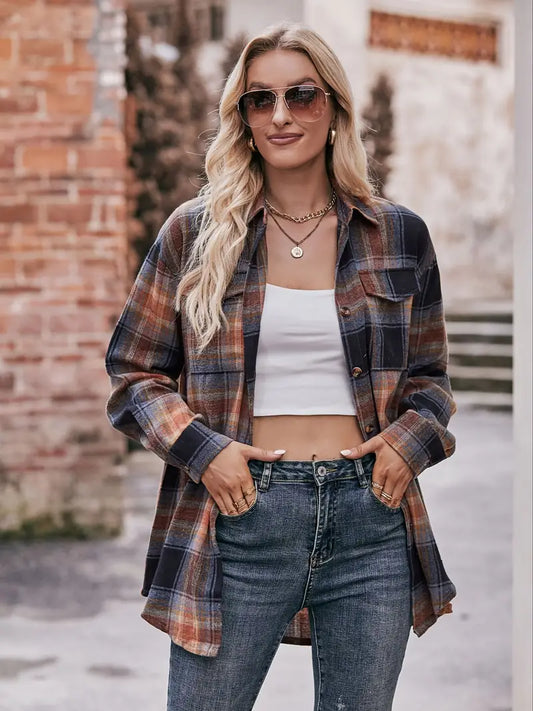Plaid Polyester Blouse