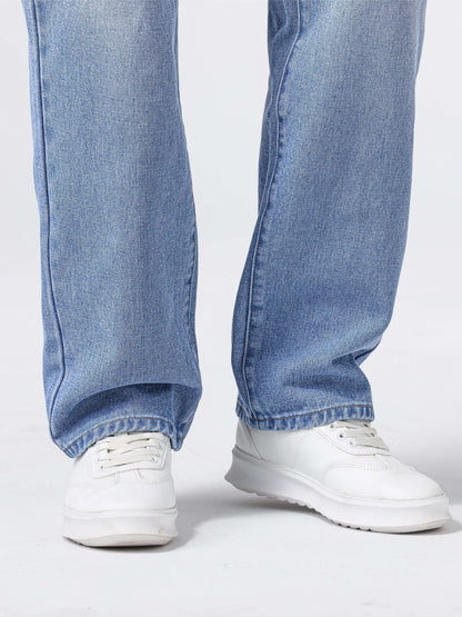 Men's Light Blue Relaxed Fit Jeans - Casual Straight-Leg Machine-Washable Denim Pants for Casual Attire, All-Season Comfort & Versatile Style