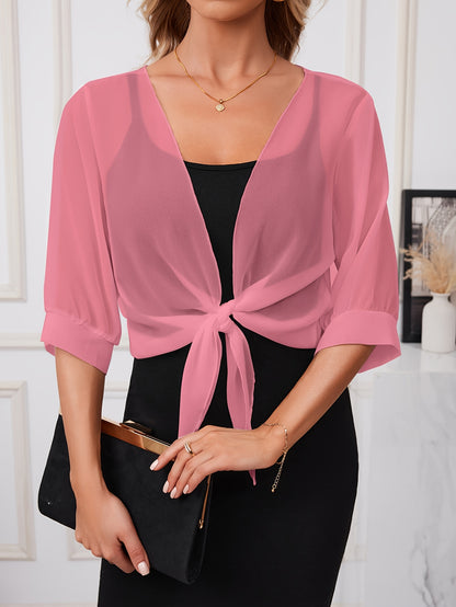 [Lightweight and Breathable] Elegant Shawl Wrap with Tie-Front Detail | Polyester | Lightweight and Breathable | Dress Accessory | Spring/Summer/Fall Events | Chic