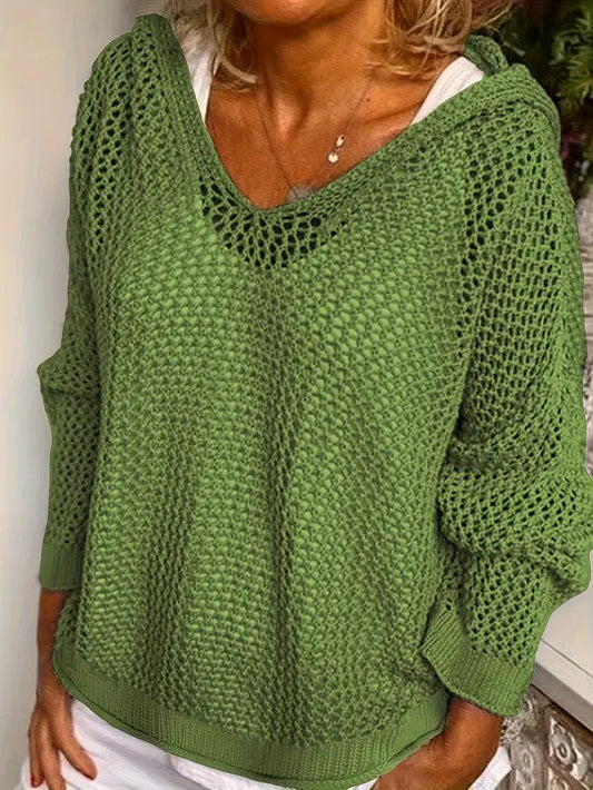 Long Hooded V-Neck Sweater