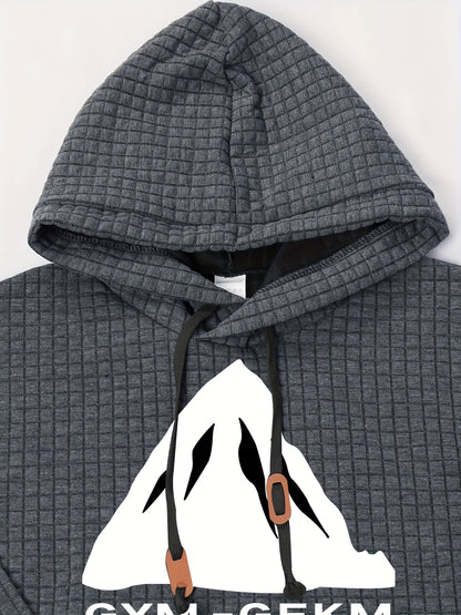 GEKM Men'S Bohemian Plaid Long Sleeve Hoodie - Cozy Jacquard Fabric Sweatshirt with Orange Accents, Casual Outdoor Jogging & Fitness Training Pullover, Regular Fit, Hooded Design, Comfortable Pullover