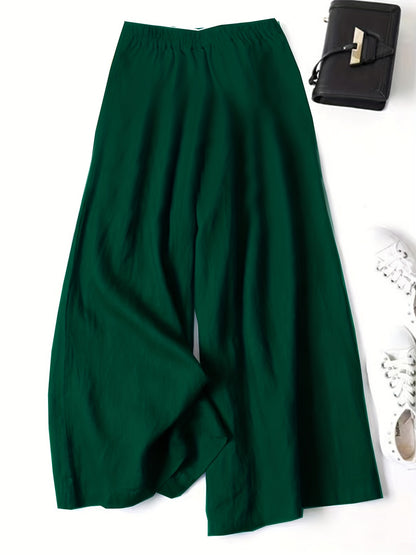 Women's Vintage Wide-Leg Ankle Pants - Non-Stretchy Elastic Waist Trousers, Loose Fit for Everyday & Formal Outfits - Machine Washable Fall/Spring/Summer Bottoms in Terracotta Red - Adult Women's Clothing, Casual Outfit Pants, Comfortable Clothi