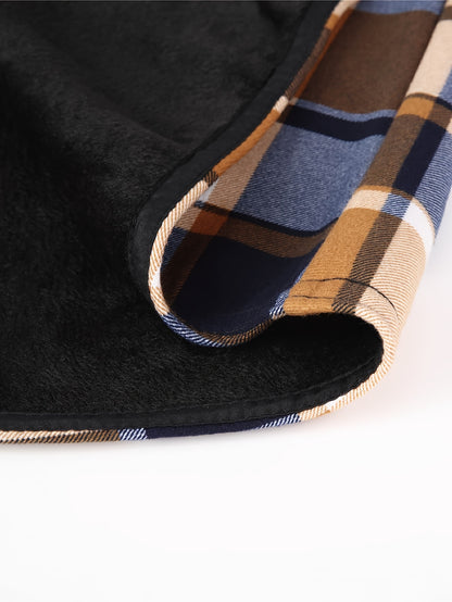 Men's Fleece-Lined Hoodie - Casual & Sporty, Plaid Pullover with Button Detail, Long Sleeve, Loose Fit for Fall/Winter