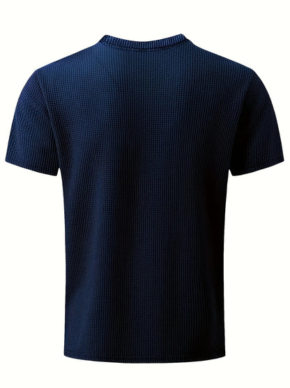 Men's Solid Color Waffle Knit T-Shirt - Breathable Stretch Fabric, Moisture-Wicking Round Neck Short Sleeve Tee for Summer Outdoor Sports & Casual Wear