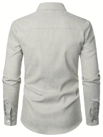 Men's Lapel Shirt, Casual Button Up Long Sleeve Shirt For Summer Fall Business