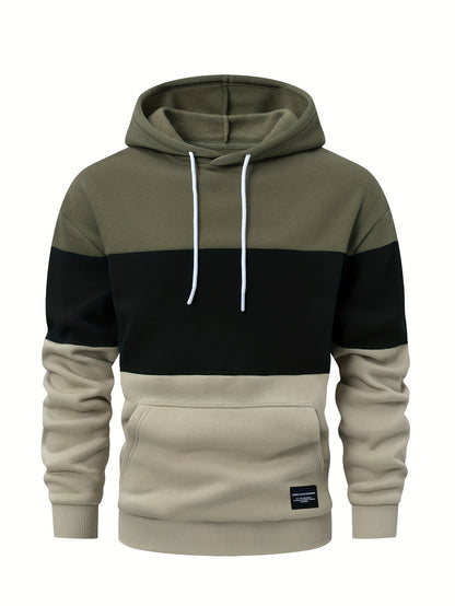 Men's Casual Color Block Hoodie - Soft Polyester Blend, Long Sleeve with Kangaroo Pocket, Drawstring Hood, Ideal for Fall/Winter Streetwear, Casual Streetwear|Hooded Sweatshirt|Polyester Blend Hoodie, Sweater Hoodie