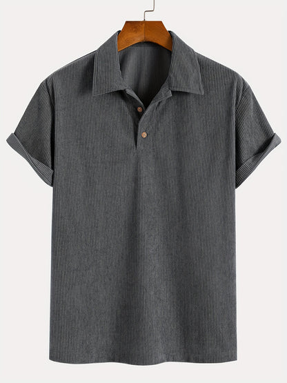 Men's Trendy Stretch Textured Flannel Shirt with Light Beige-Friendly Breathable Material, Turn- Collar 4/1 Button Half-Open Front Casual Casual Attire Versatile Street Style Summer New Arrival Army Green Short Sleeve T-Shirt