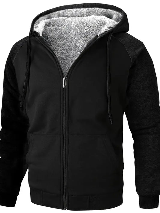 Polyester Cotton Knit Hooded Zip Long Sleeve Jacket