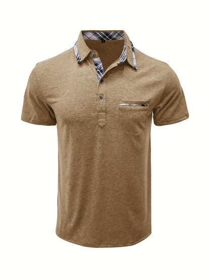 Men'S Plus Size Short Sleeve Polo Shirt with Plaid Collar and Button Details - Casual Summer Style, Regular Fit, Slight Stretch Fabric, Plus Size Shirts, PLUS SIZE