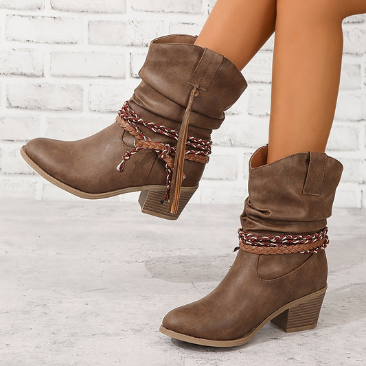 Timeless Red Animal Faux Fur Block Heel Boots with Block Heel