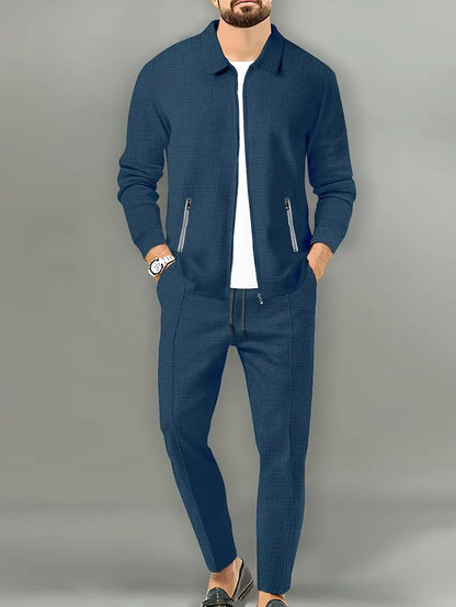 Polyester Knit Zip Button-Up Long Sleeve Jacket