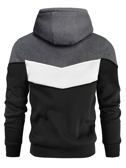 Color Block Hoodie, Cool Hoodies For Men, Men's Casual Classic Design Pullover Hooded Sweatshirt With Kangaroo Pocket Streetwear For Winter Fall, As Gift