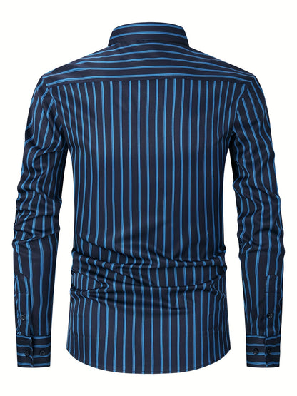 Classic Plaid Design Men's Formal Long Sleeve Shirt, Men's Button Up Shirt For Business Formal Occasions, Gift For Men