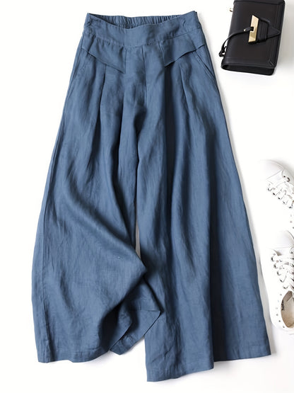 Women's Vintage Wide-Leg Ankle Pants - Non-Stretchy Elastic Waist Trousers, Loose Fit for Everyday & Formal Outfits - Machine Washable Fall/Spring/Summer Bottoms in Terracotta Red - Adult Women's Clothing, Casual Outfit Pants, Comfortable Clothi