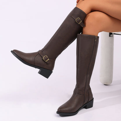 Timeless Brown Vegan Leather Block Heel Boots with Block Heel
