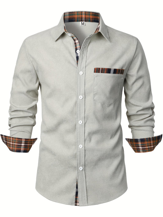 Men's Lapel Shirt, Casual Button Up Long Sleeve Shirt For Summer Fall Business