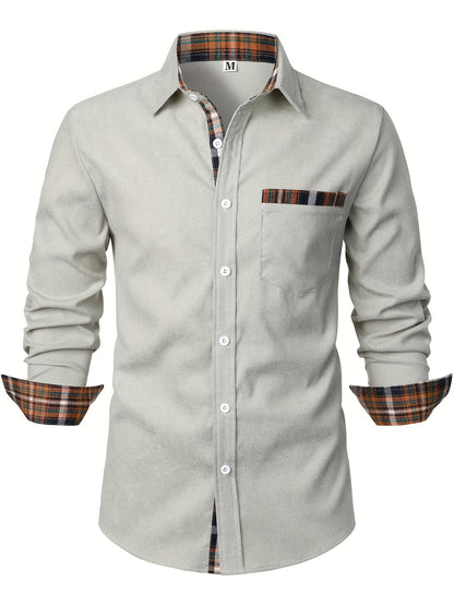 Men's Lapel Shirt, Casual Button Up Long Sleeve Shirt For Summer Fall Business