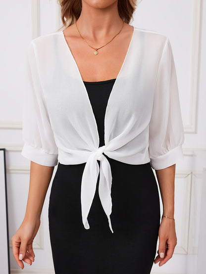 [Lightweight and Breathable] Elegant Shawl Wrap with Tie-Front Detail | Polyester | Lightweight and Breathable | Dress Accessory | Spring/Summer/Fall Events | Chic