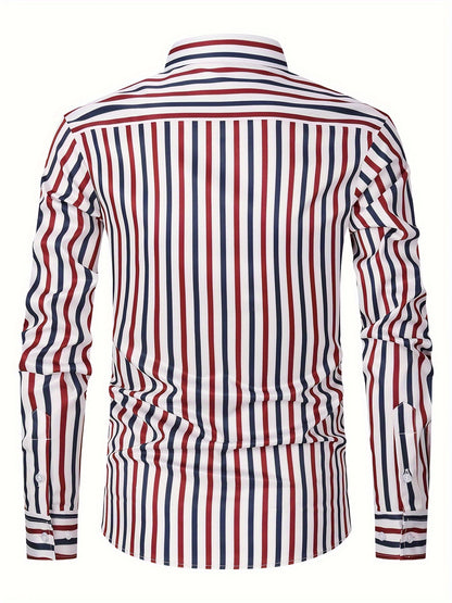 Classic Plaid Design Men's Formal Long Sleeve Shirt, Men's Button Up Shirt For Business Formal Occasions, Gift For Men
